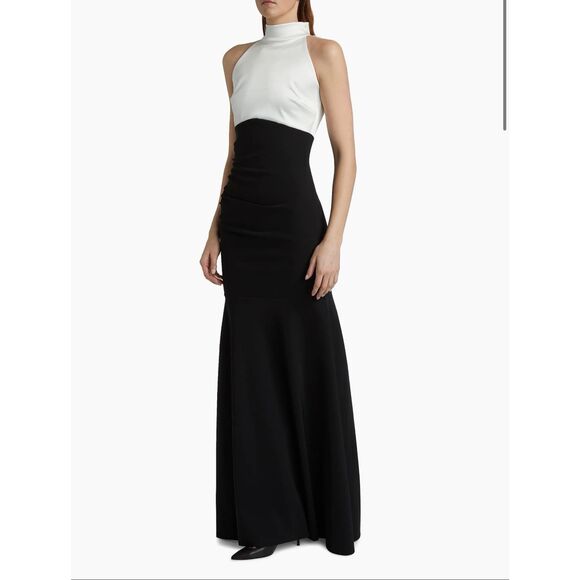 Chiara Boni La Petite Robe Gaga Two-Tone Halter Trumpet Gown US 12 $1295 - Picture 3 of 13